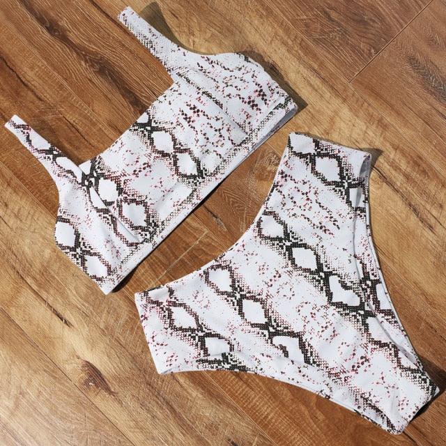 Ensemble de bikini à taille haute imprimé léopard pour femmes