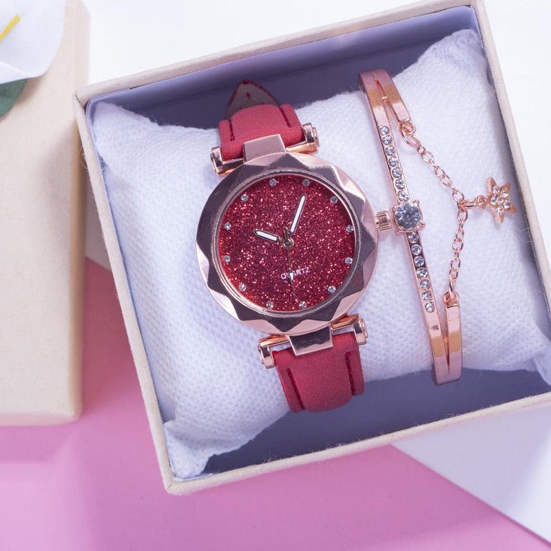 Reloj de Cuarzo para Mujeres con Pulsera de Cuero Elegante