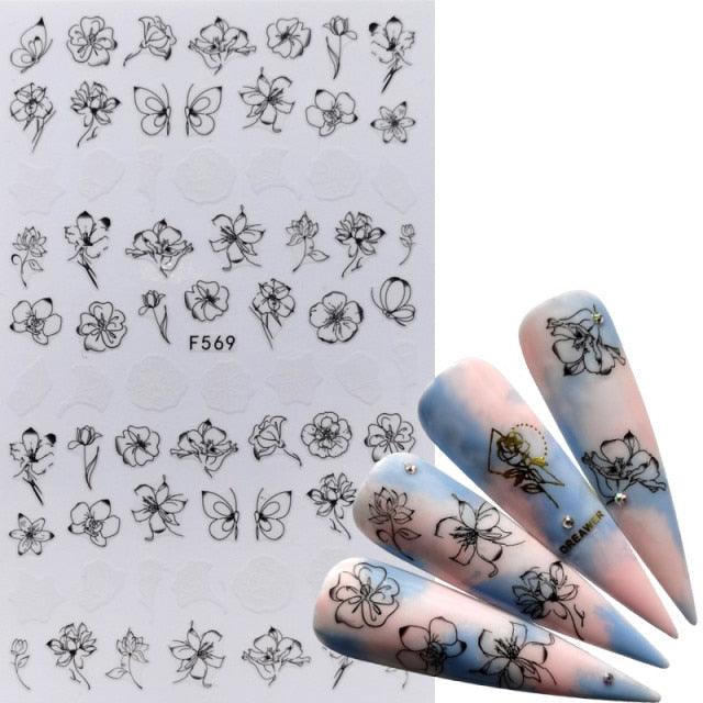 Elegant 3D Black Russia Letter Nail Art Stickers with Flamingo Design - Self-Adhesive Decals for Stunning Manicures - Korvel