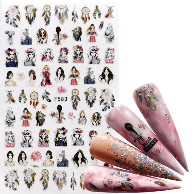 Elegant 3D Black Russia Letter Nail Art Stickers with Flamingo Design - Self-Adhesive Decals for Stunning Manicures - Korvel