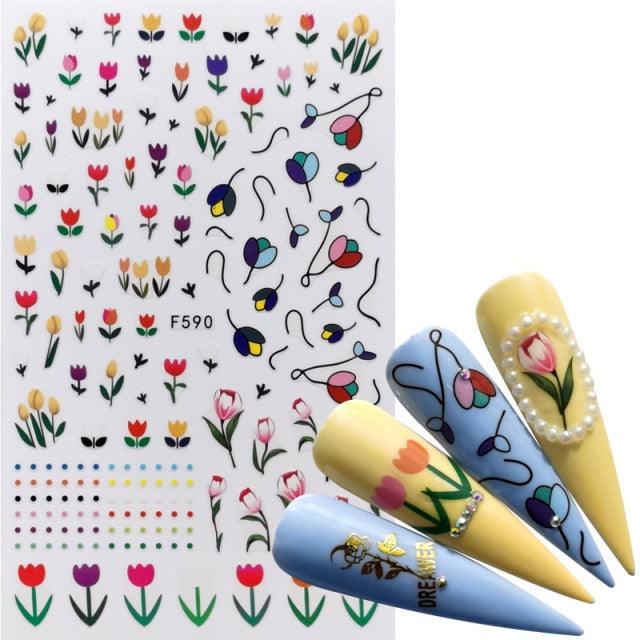 Elegant 3D Black Russia Letter Nail Art Stickers with Flamingo Design - Self-Adhesive Decals for Stunning Manicures - Korvel