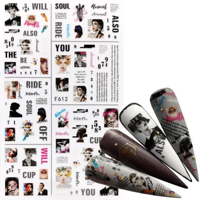 Elegant 3D Black Russia Letter Nail Art Stickers with Flamingo Design - Self-Adhesive Decals for Stunning Manicures - Korvel
