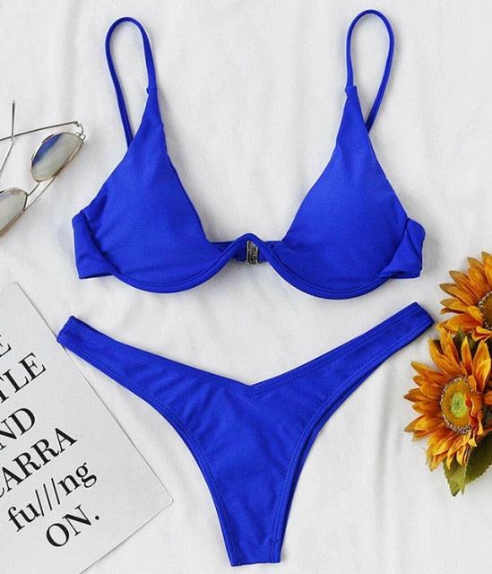 Ensemble de bikini sous-vêtement V-bar néon pour femmes