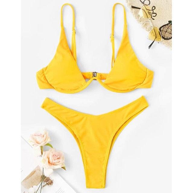 Ensemble de bikini sous-vêtement V-bar néon pour femmes