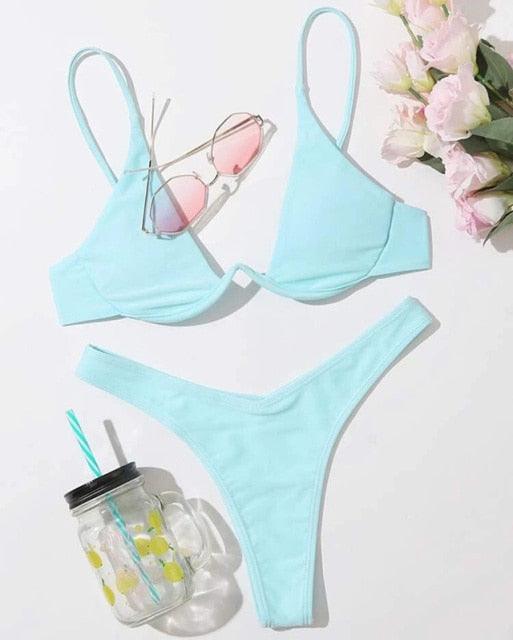 Ensemble de bikini sous-vêtement V-bar néon pour femmes