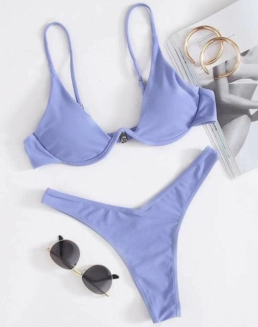 Ensemble de bikini sous-vêtement V-bar néon pour femmes