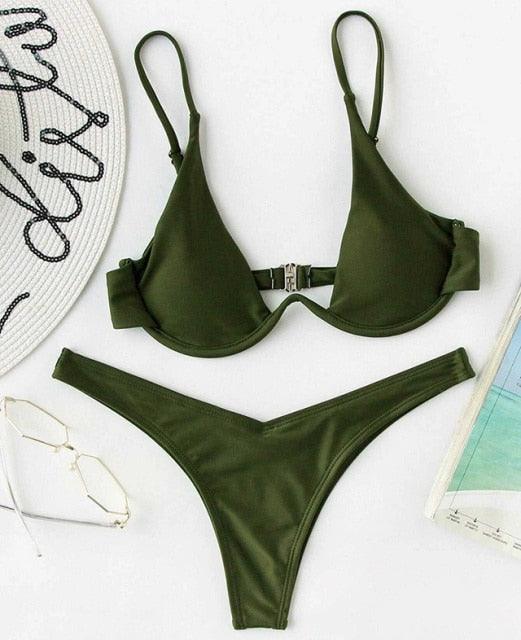 Ensemble de bikini sous-vêtement V-bar néon pour femmes
