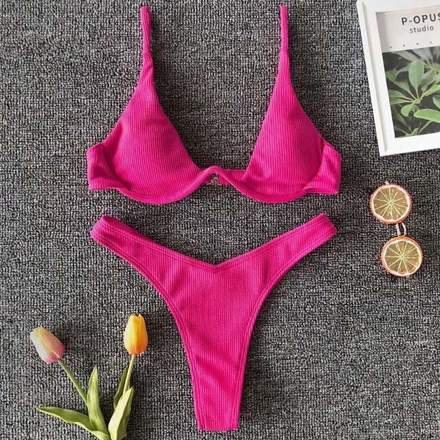 Ensemble de bikini sous-vêtement V-bar néon pour femmes