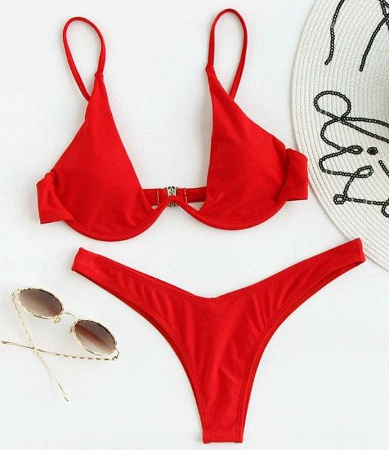 Ensemble de bikini sous-vêtement V-bar néon pour femmes