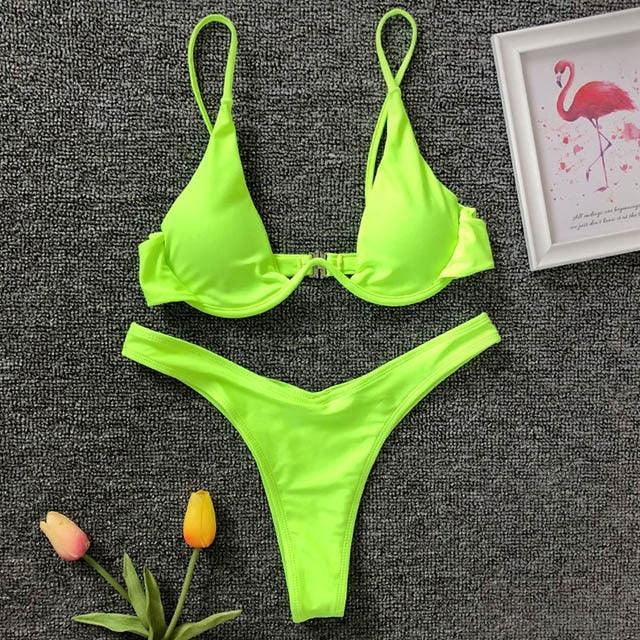Ensemble de bikini sous-vêtement V-bar néon pour femmes