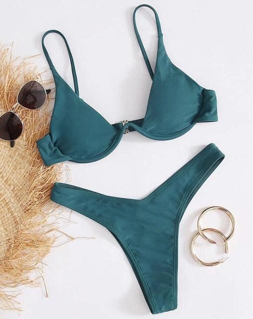 Ensemble de bikini sous-vêtement V-bar néon pour femmes