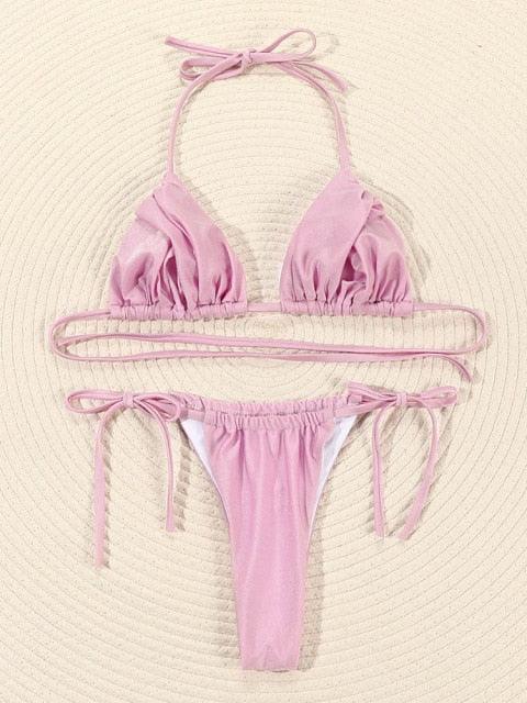 Vintage Print Handwork Bikini Set with Ruffles