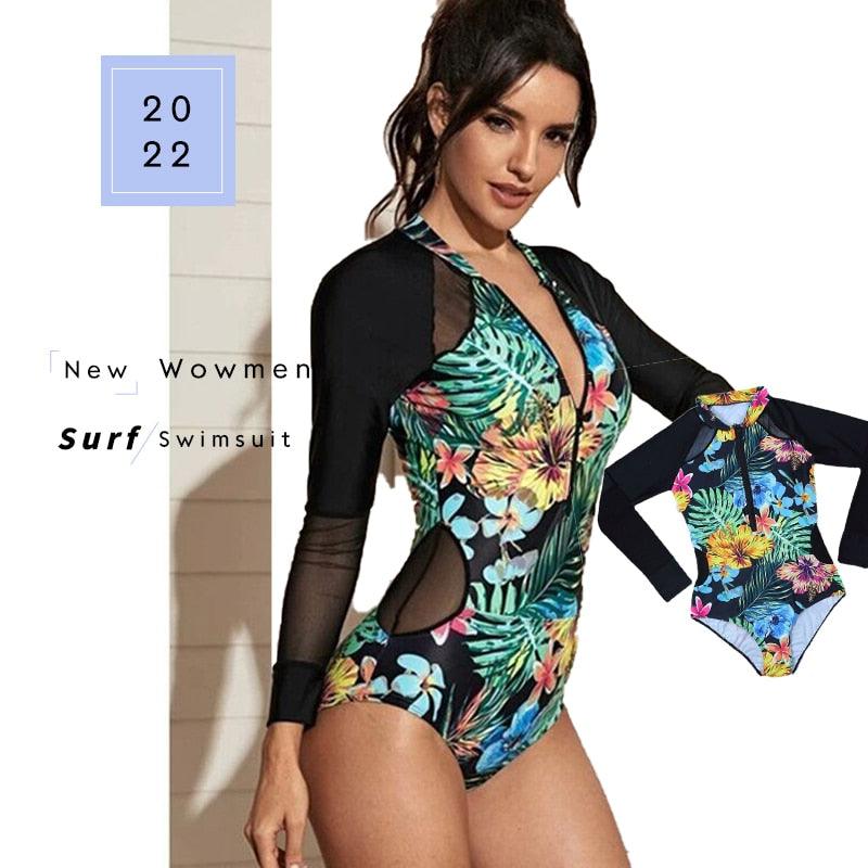 Conjunto de Bikini de Manga Larga con Estampado de Tigre para Mujeres