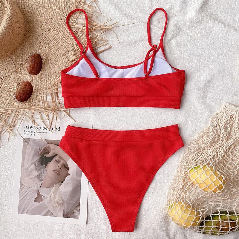 Ensemble de bikini à taille haute en ribbed pour femmes