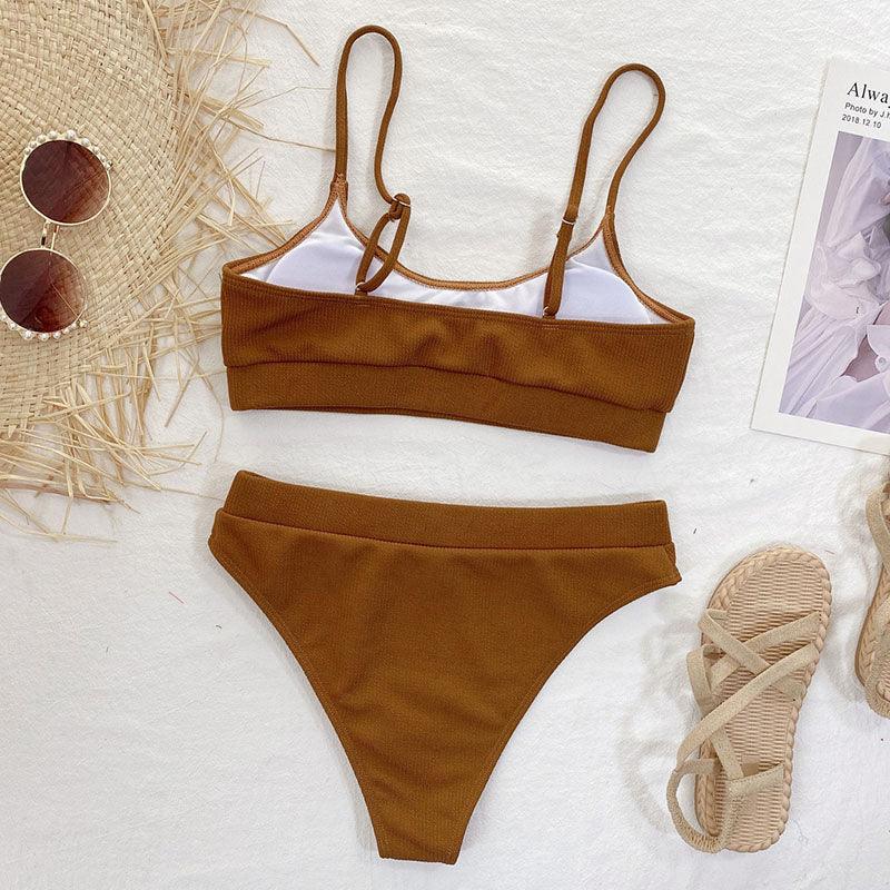 Ensemble de bikini à taille haute en ribbed pour femmes