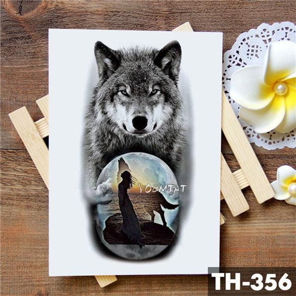 Calcomanía de Tatuaje Temporal Acuarela de Lujo Impermeable de Lobo y Zorro