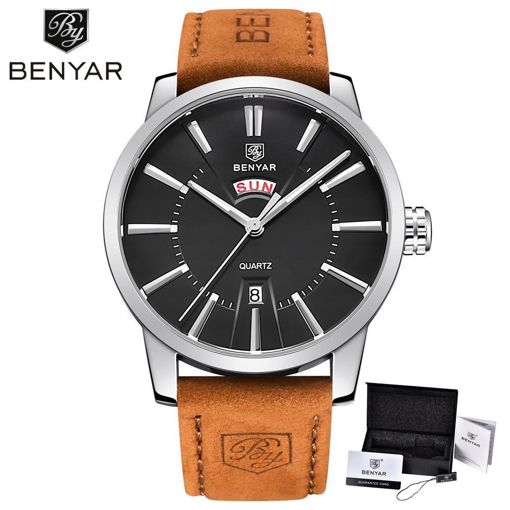Reloj de Negocios para Hombre con Correa de Cuero Marrón de Lujo