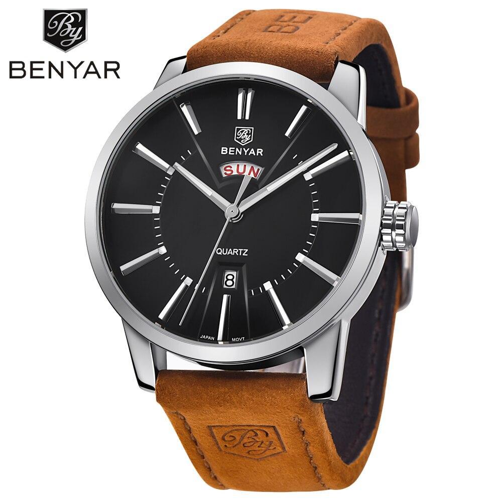 Reloj de Negocios para Hombre con Correa de Cuero Marrón de Lujo