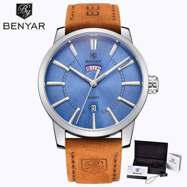 Reloj de Negocios para Hombre con Correa de Cuero Marrón de Lujo
