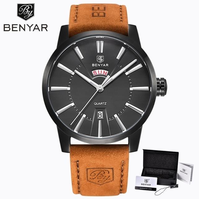 Reloj de Negocios para Hombre con Correa de Cuero Marrón de Lujo