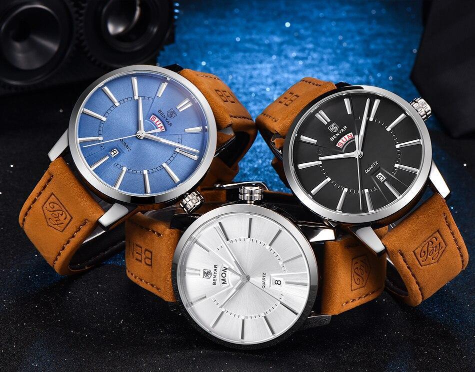 Reloj de Negocios para Hombre con Correa de Cuero Marrón de Lujo