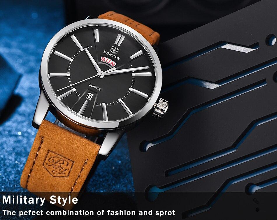 Reloj de Negocios para Hombre con Correa de Cuero Marrón de Lujo