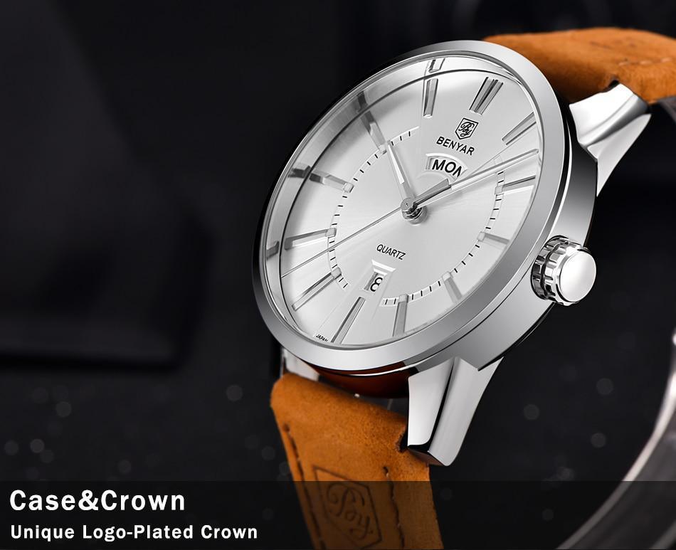 Reloj de Negocios para Hombre con Correa de Cuero Marrón de Lujo