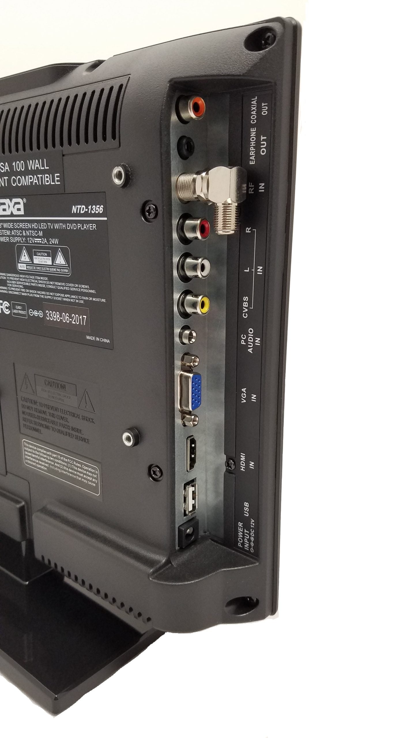 Téléviseur LED HDTV Naxa 13,3 pouces 12V AC/DC avec lecteur DVD