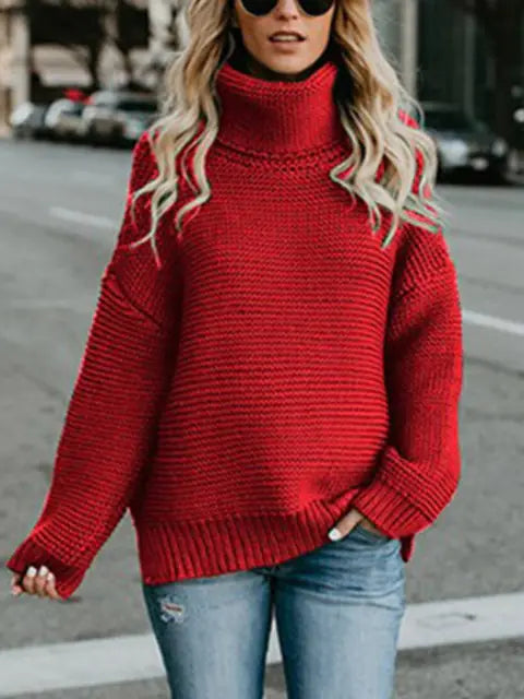 Pull en maille col roulé chaud pour femmes
