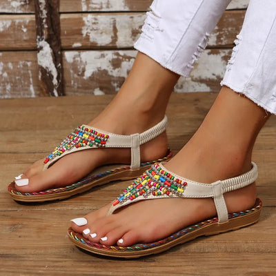 Sandales plates en cuir PU avec perles