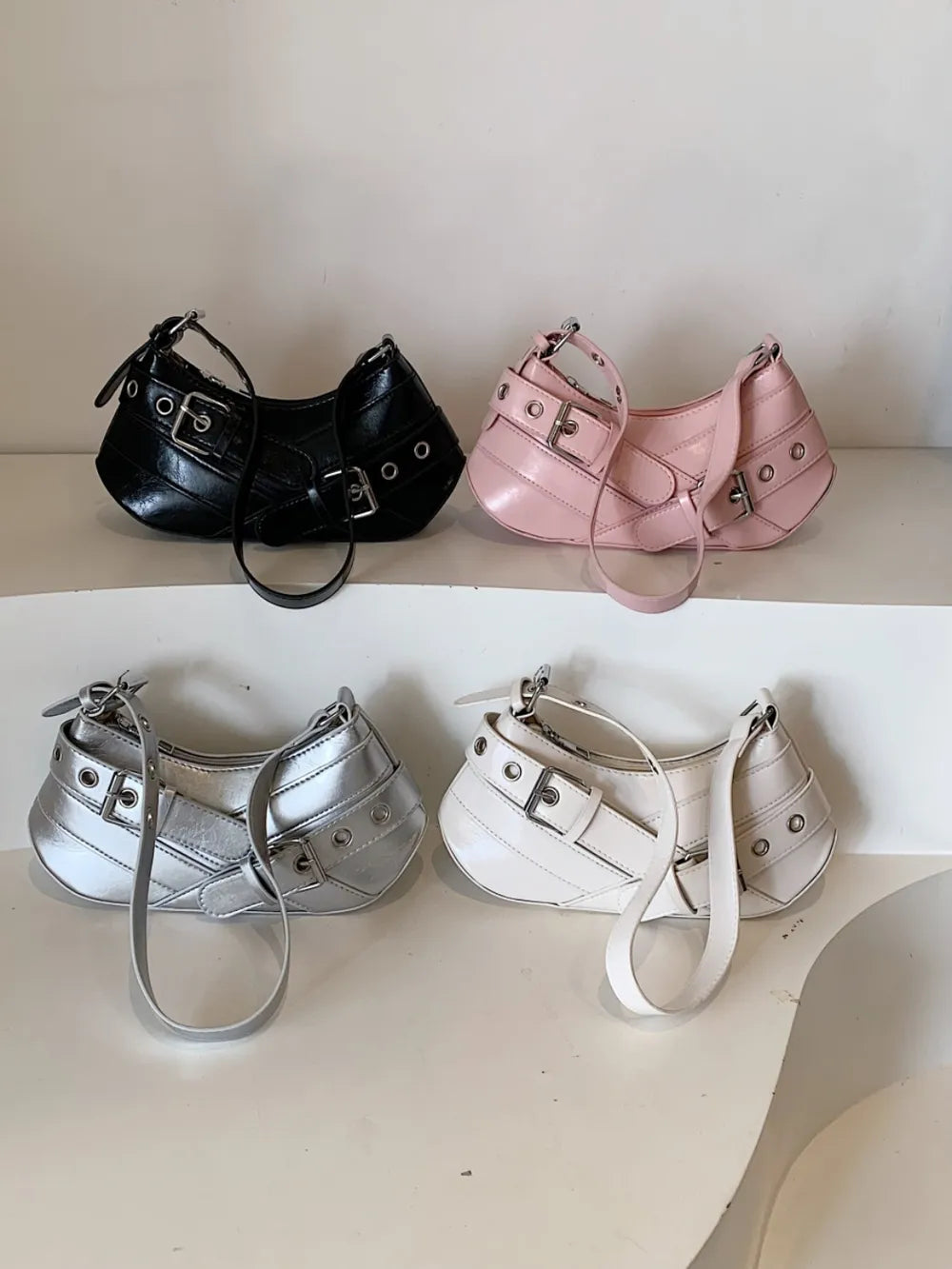 PU Leather Buckle Shoulder Bag - Korvel