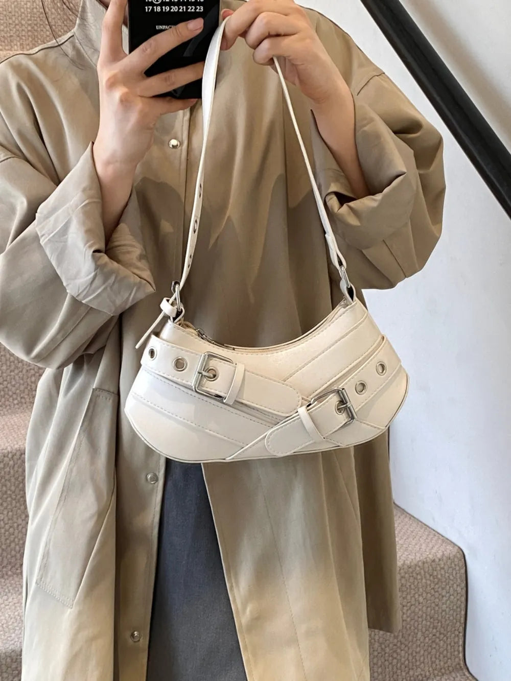 PU Leather Buckle Shoulder Bag - Korvel