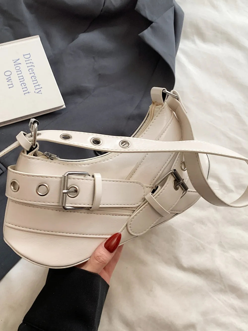 PU Leather Buckle Shoulder Bag - Korvel