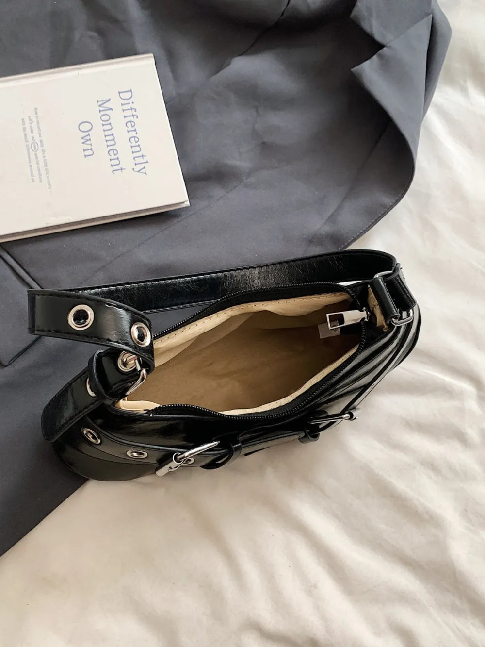 PU Leather Buckle Shoulder Bag - Korvel