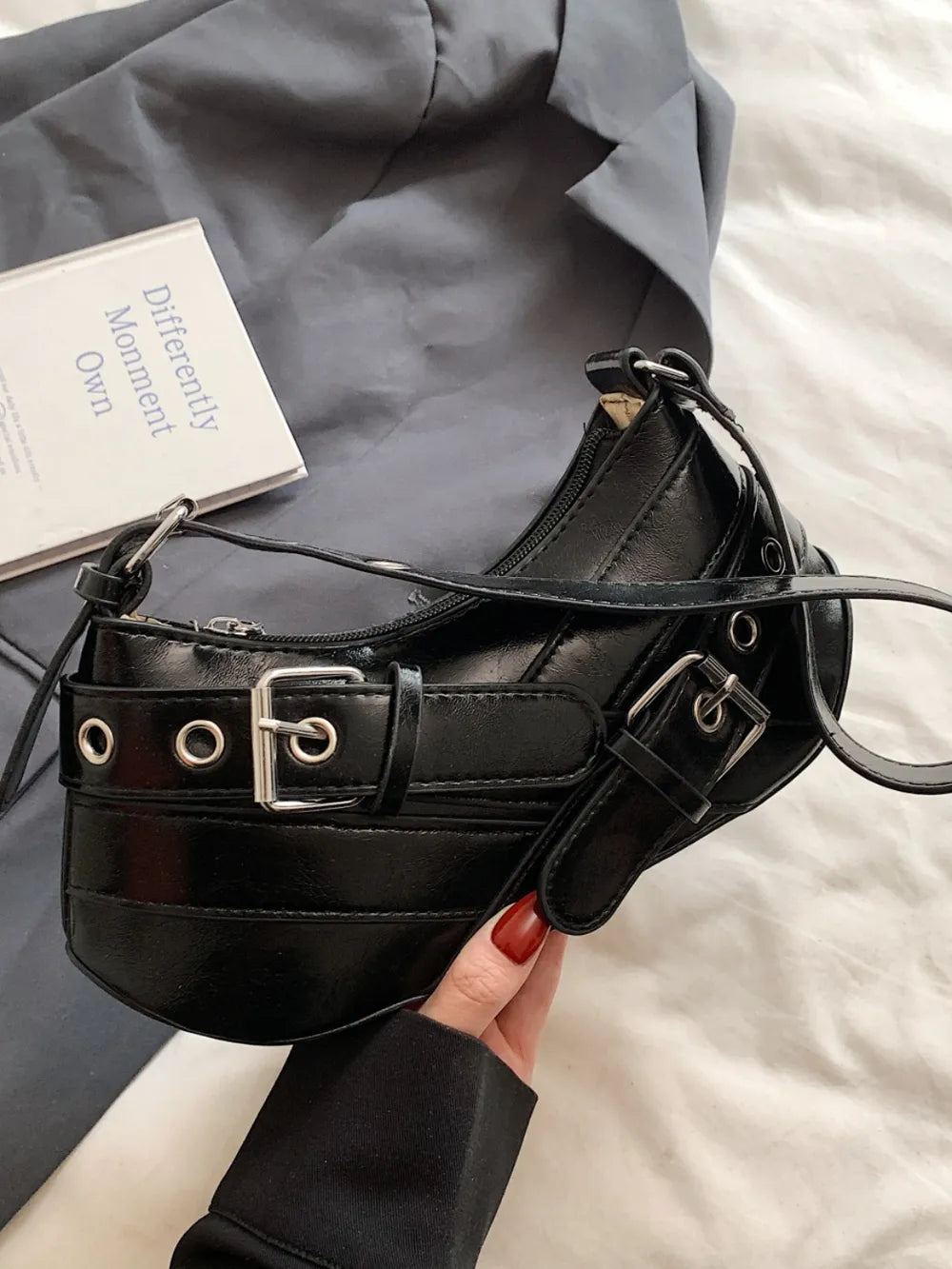 PU Leather Buckle Shoulder Bag - Korvel