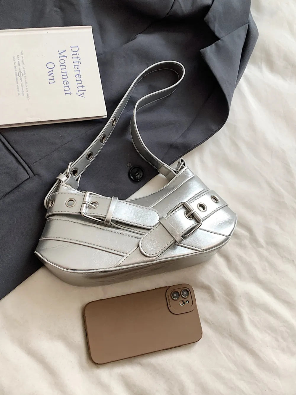 PU Leather Buckle Shoulder Bag - Korvel