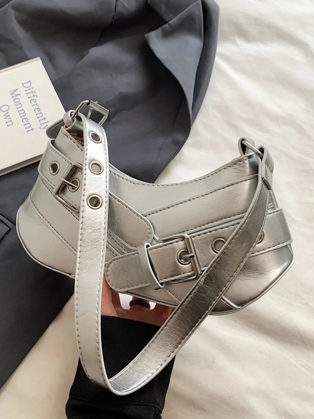 PU Leather Buckle Shoulder Bag - Korvel