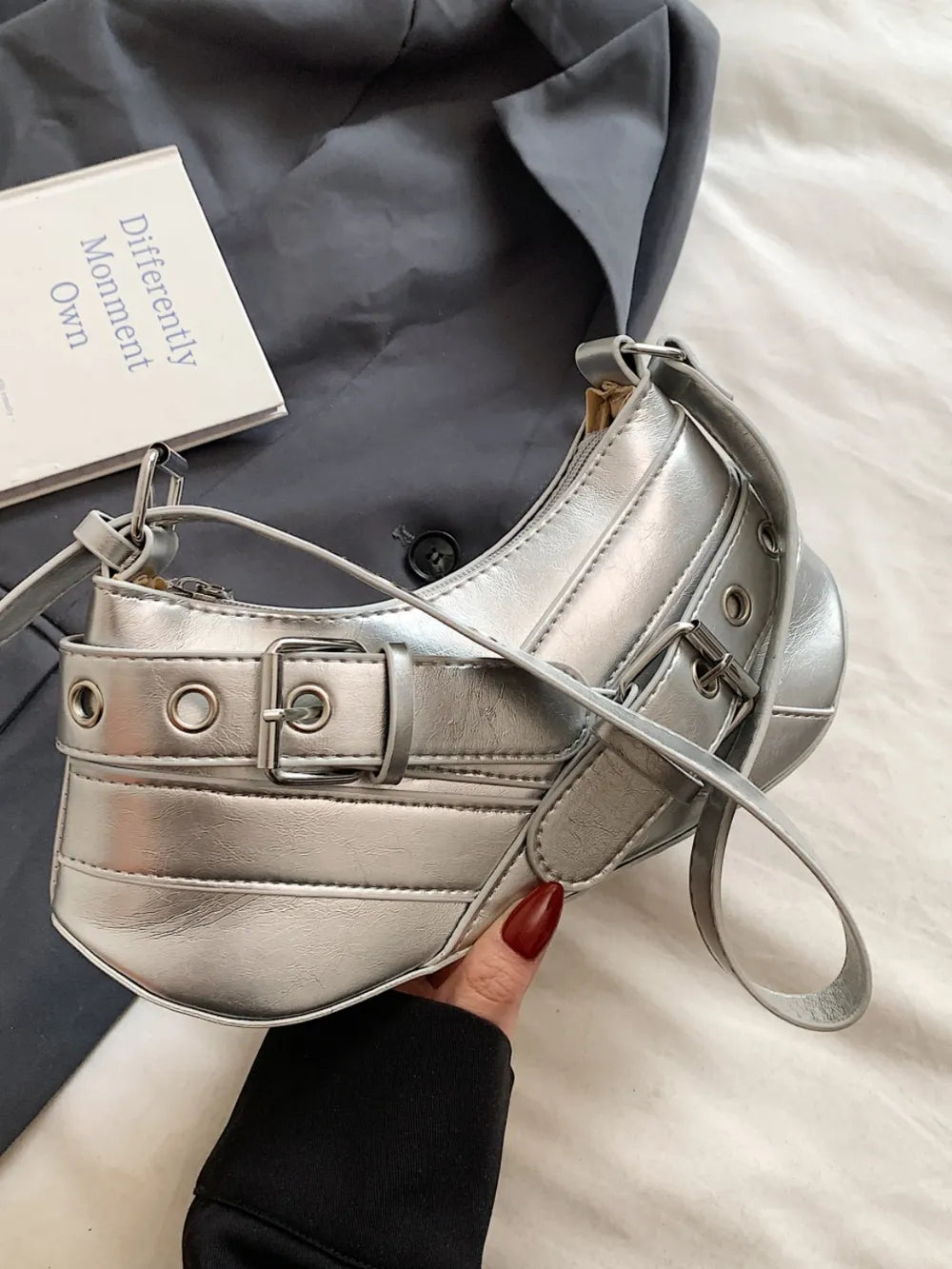 PU Leather Buckle Shoulder Bag - Korvel