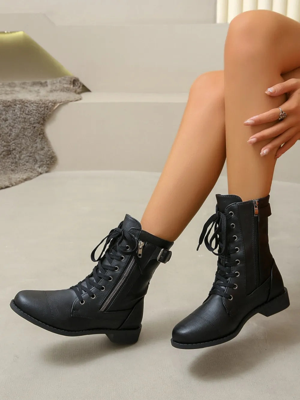 Botas Martin de Cordones de PU de Cuero Premium