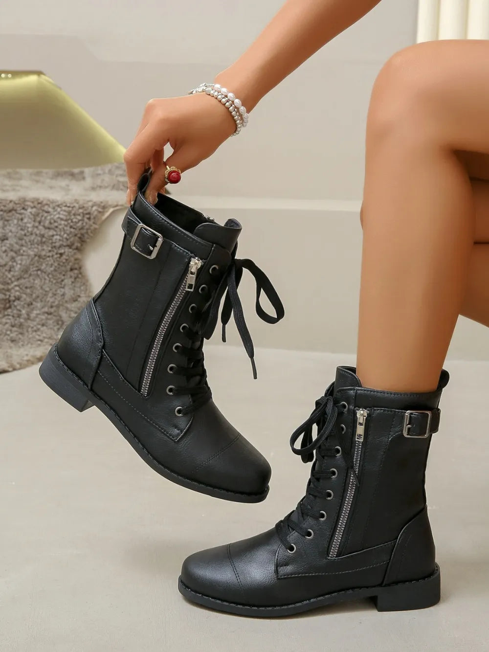 Botas Martin de Cordones de PU de Cuero Premium
