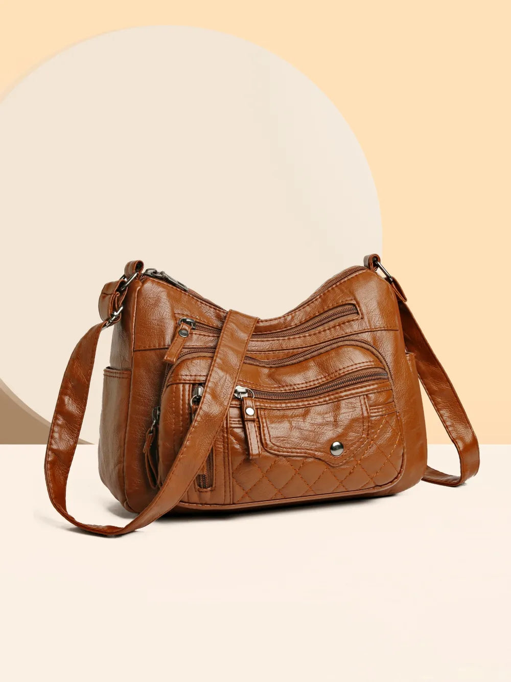 Sac à bandoulière en cuir PU à poches multiples et bandoulière réglable