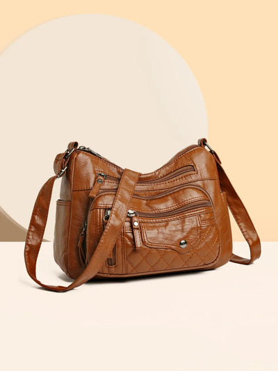 PU Leather Multi Pocket Adjustable Strap Shoulder Bag