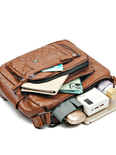 PU Leather Multi Pocket Adjustable Strap Shoulder Bag