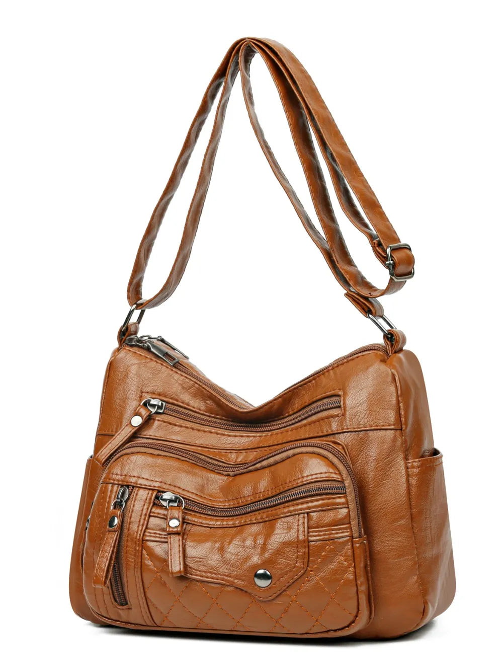 Sac à bandoulière en cuir PU à poches multiples et bandoulière réglable