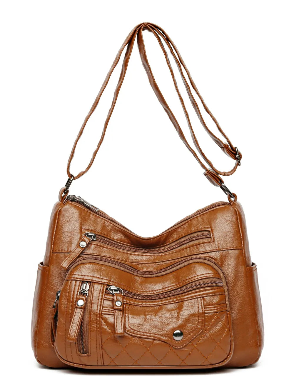 Sac à bandoulière en cuir PU à poches multiples et bandoulière réglable