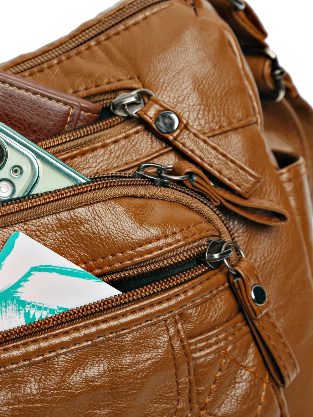 Sac à bandoulière en cuir PU à poches multiples et bandoulière réglable