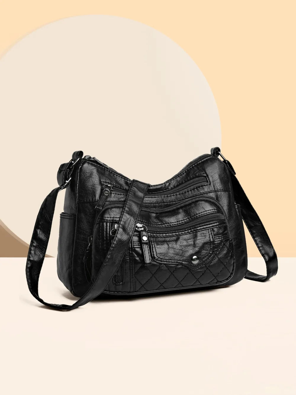 Sac à bandoulière en cuir PU à poches multiples et bandoulière réglable