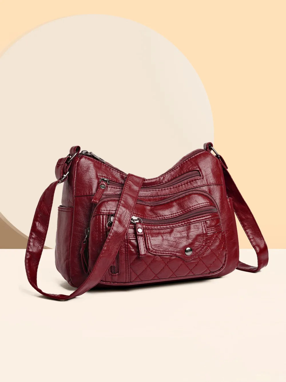 Sac à bandoulière en cuir PU à poches multiples et bandoulière réglable