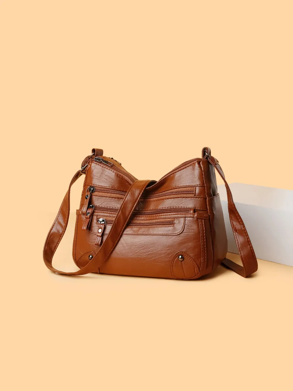 PU Leather Multi Pockets Shoulder Bag - Korvel