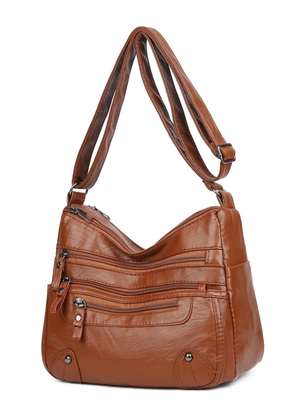 PU Leather Multi Pockets Shoulder Bag - Korvel